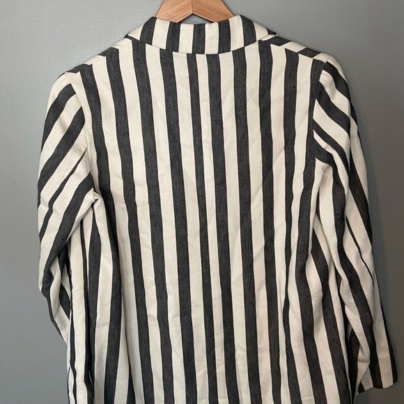 ZARA Linen Stripe Long Blazer - Picture 6 of 10